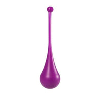 Purple weighted kegel trainer with teardrop bulb and small top handle loop.