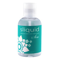 Water-based intimate lubricant bottle with clear cap and sea-green Sliquid Sea label