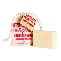 Bergamot and lime solid shampoo bar with cream soap and drawstring pouch