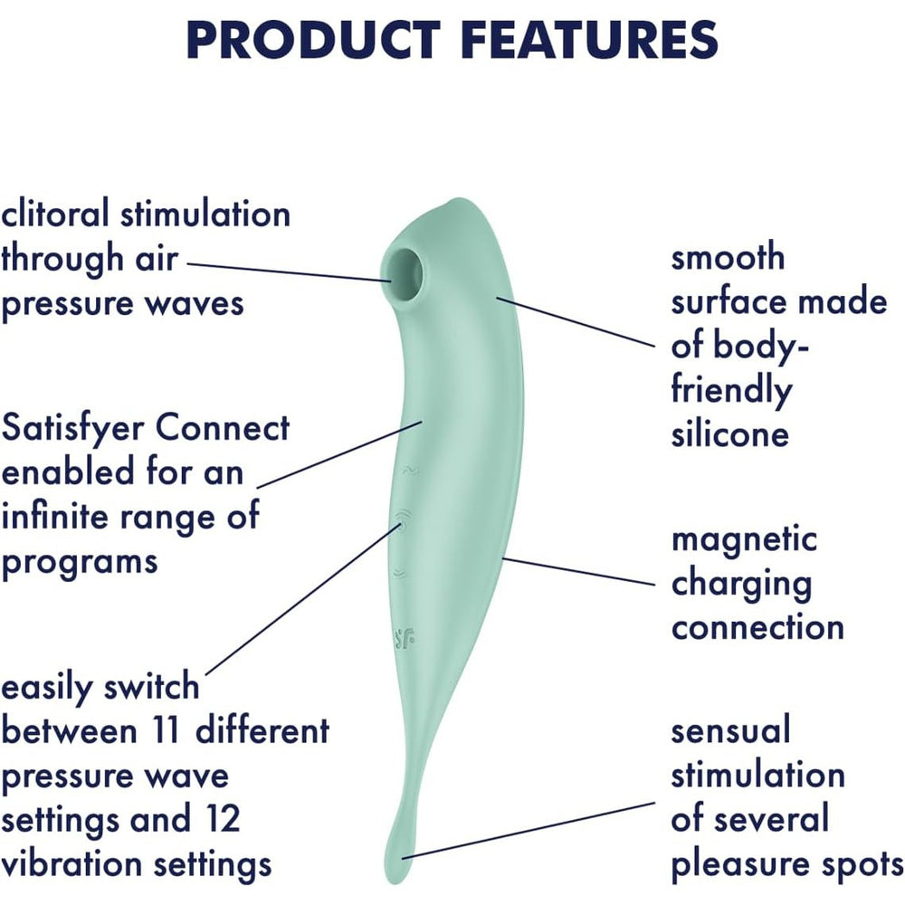 SATISFYER Twirling Pro+ Hybrid Clitoral Air Pulse Stimulator & Tip Vibrator (App Controlled) - Mint