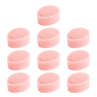 Pink foam menstrual sponges, round shapes arranged in a 10-pack