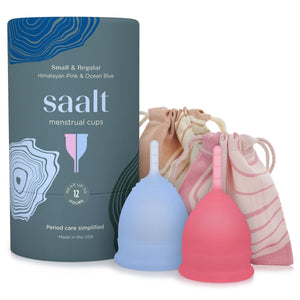 
            
                Load image into Gallery viewer, SAALT Menstrual Cup Duo Pack Original - Small Himalayan Pink &amp;amp; Regular Ocean Blue
            
        