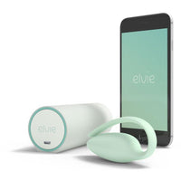 Elvie smart pelvic floor exerciser with mint silicone probe and smartphone app display