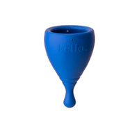 Blue high-cervix menstrual cup, funnel shape