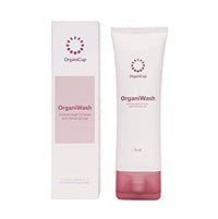 Menstrual cup wash tube with pink label and cap, branded Organicup