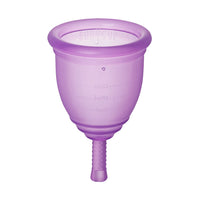 Purple menstrual cup with stem
