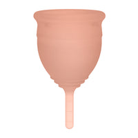 Desert Blush menstrual cup close-up with stem handle