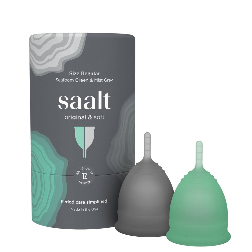 SAALT Menstrual Cup Twin Pack - Regular Seafoam Green & Mist Grey