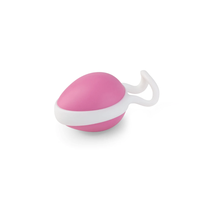 Pink kegel ball with white loop handle, smooth oval vaginal training device